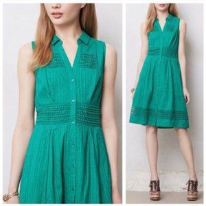 Anthropologie Maeve Green Eyelet Dress